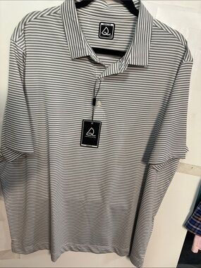 Men's Gray & White Striped Polo Shirt by Deolax size XXL NWT